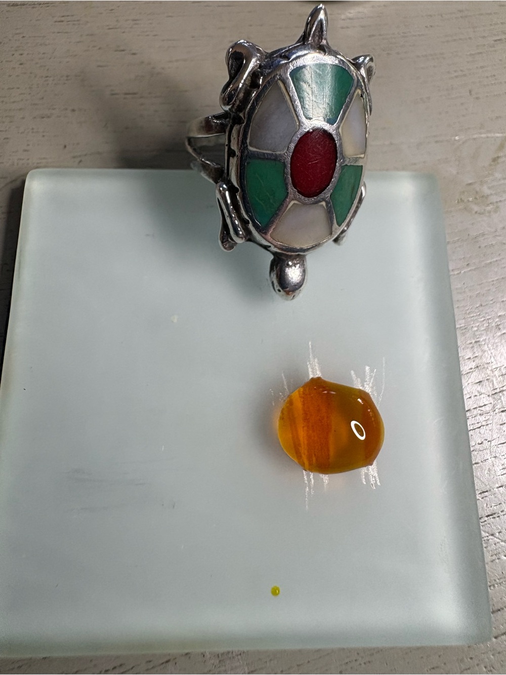 Ring Zuni Turtle 925 Sterling Silver Vintage Turquoise Coral Mother-of-Pearl - Picture 8 of 8